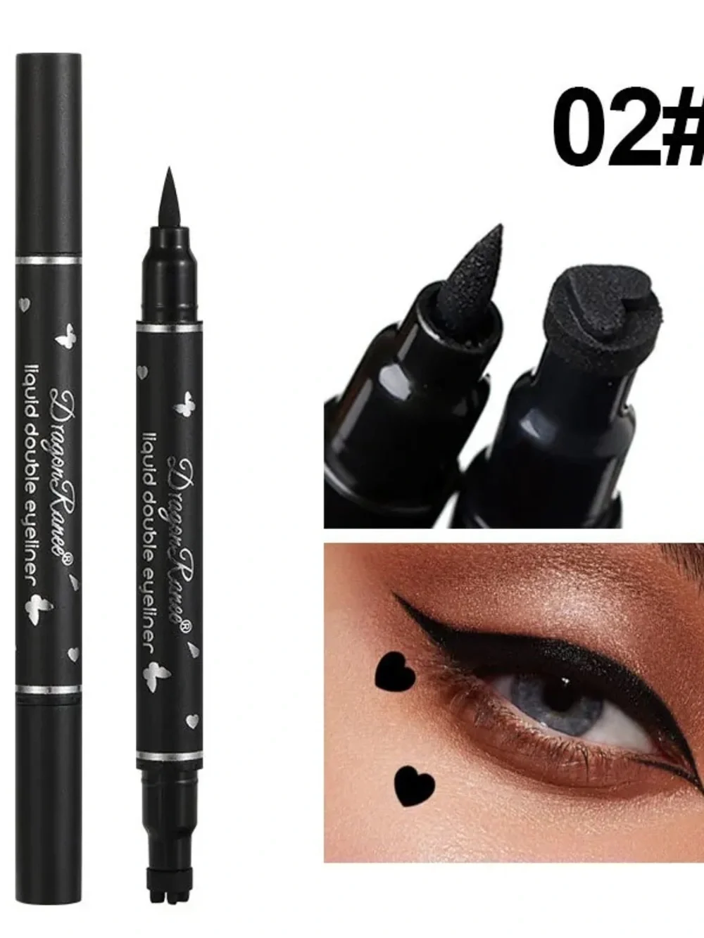 Black Liquid Double Eyeliner with Shape Stamps * Heart